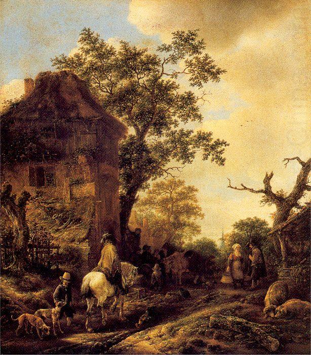 Ostade, Isaack Jansz. van The Outskirts of a Village with a Horseman china oil painting image